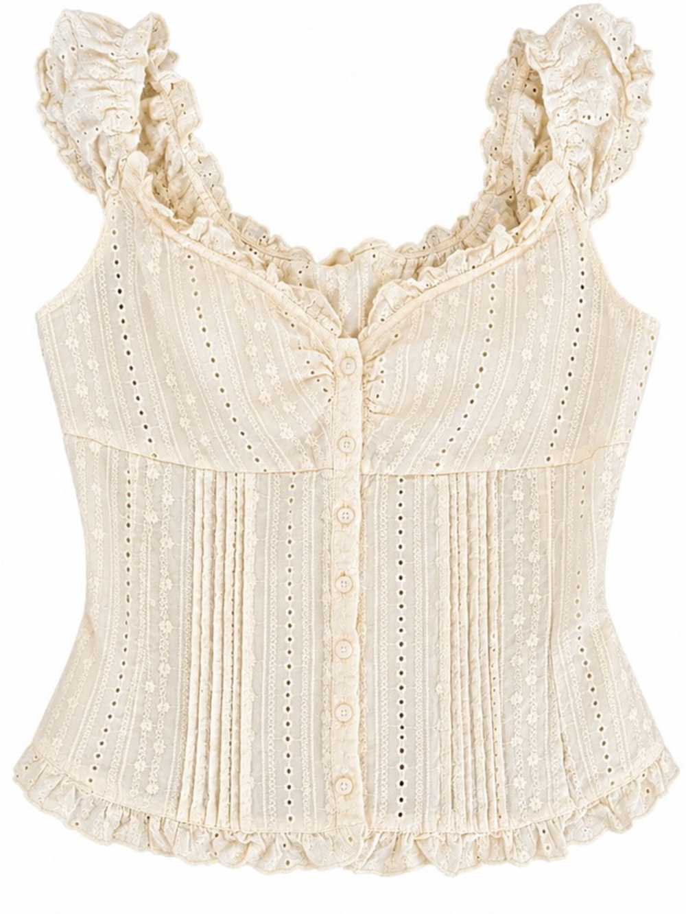 J. Galt Cream Eyelet Ruffle Button Front Top Brandy Melville Coquette